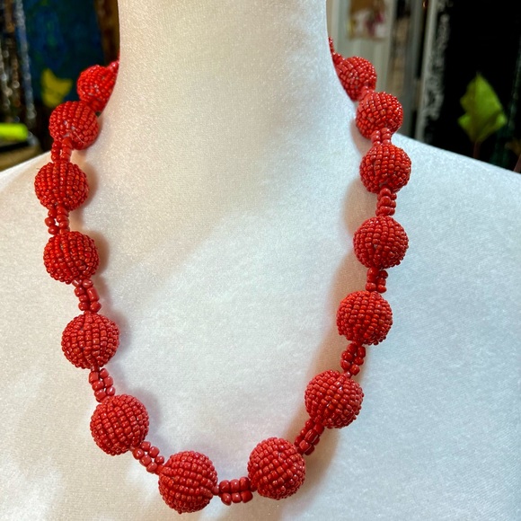 Seed bead ball Necklace in Antique Dark Coral - Picture 3 of 4